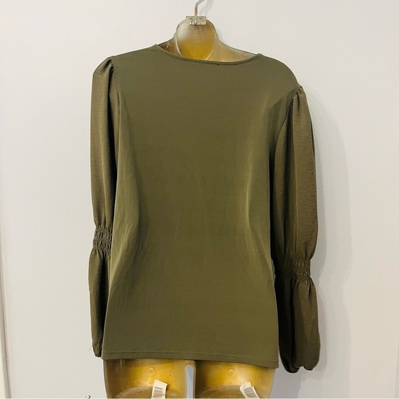 Calvin Klein Olive Bubble Sleeve Top | Office Workwear Quiet Luxury Blouse - Picture 5 of 7